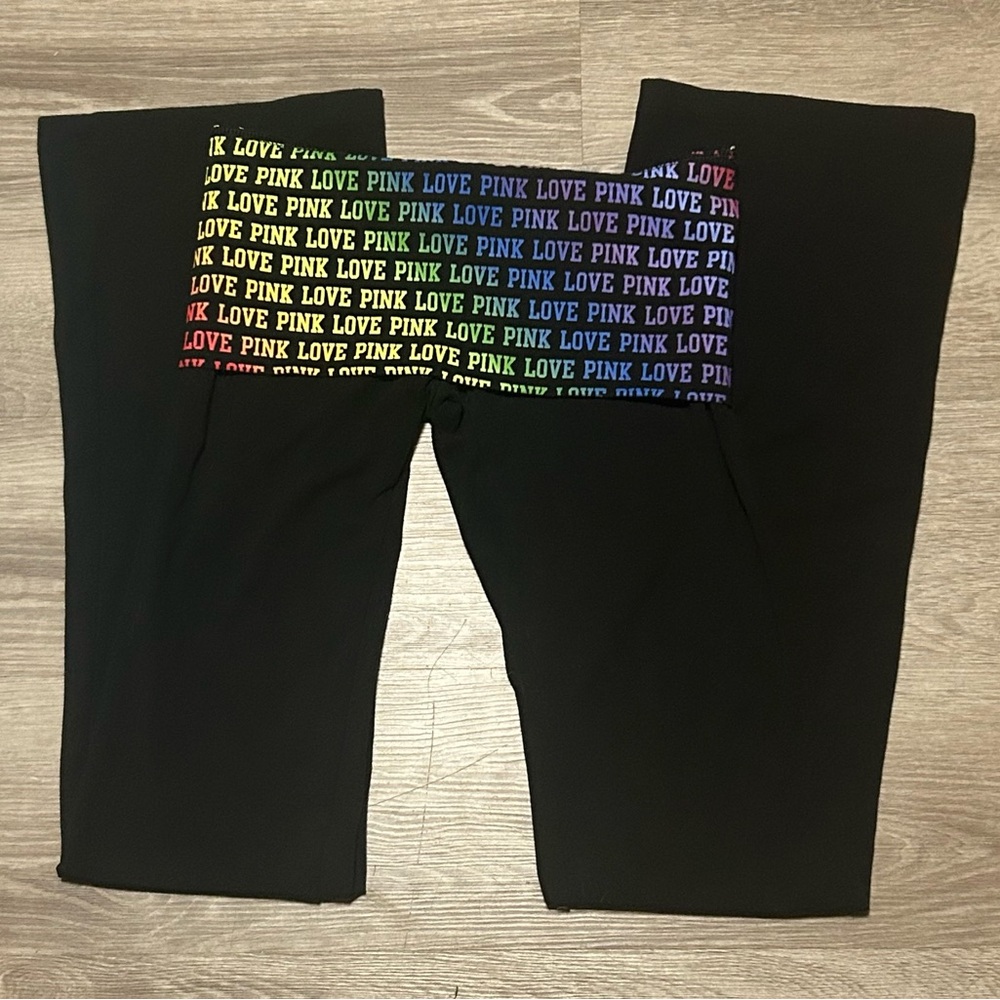 Pink fold over flare leggings